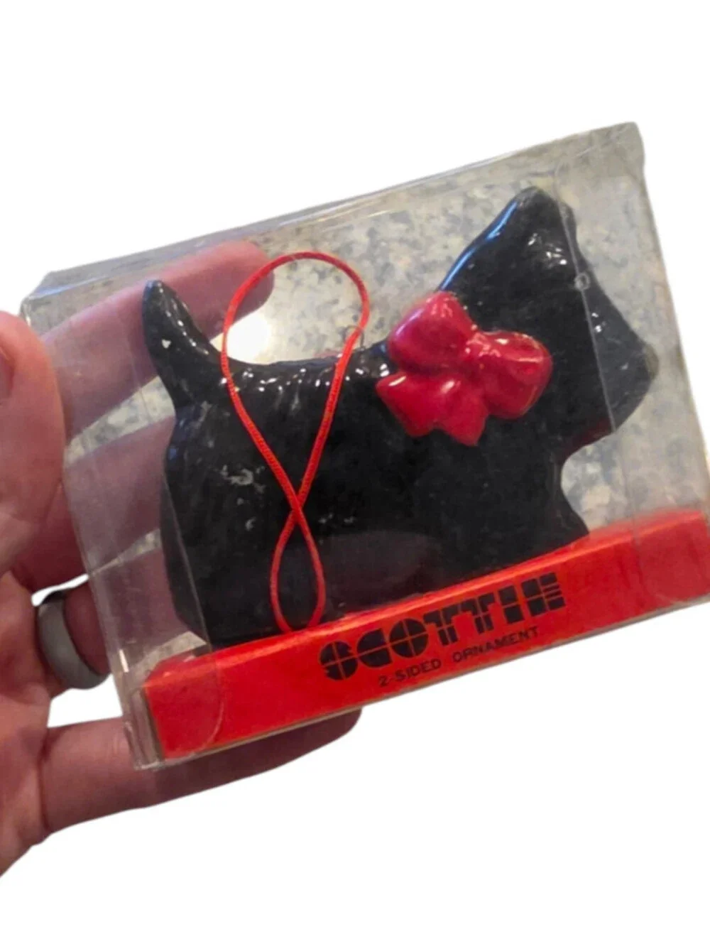 Vintage Department 56 Ceramic Scottie Dog Christmas Ornament Black Red